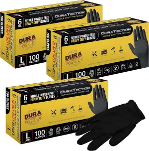 Dura-Gold Heavy Duty Black Nitrile Disposable Gloves, 6 Mil - Latex Free, Powder Free, Textured Grip