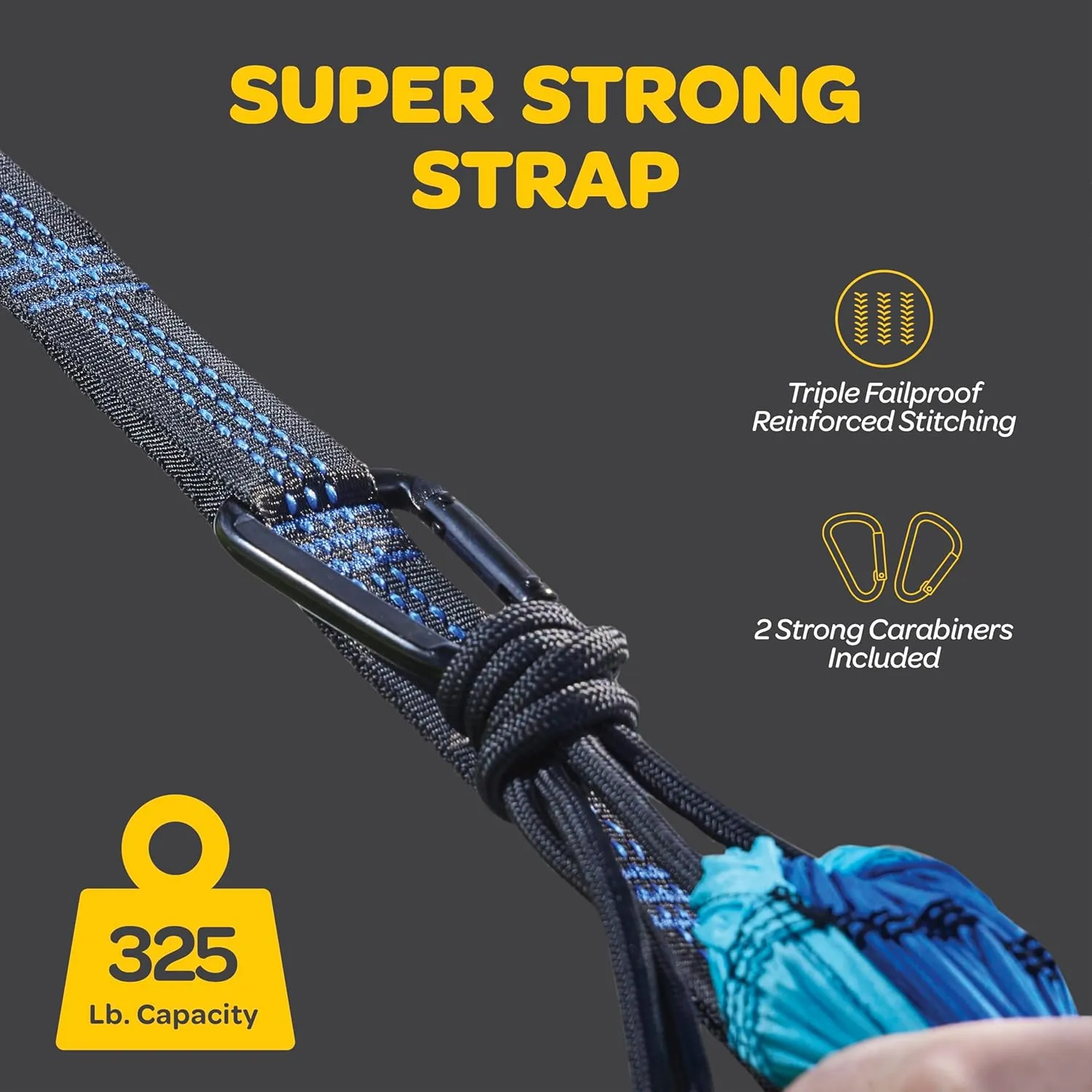 Durable Hammock 400 lb Capacity, Nylon Camping Hammock Chair - Double or Single Sizes w/Tree Straps and Attached Carry Bag - Portable for Travel/Backpacking/Beach/Backyard (Medium, Blue & Light Blue)