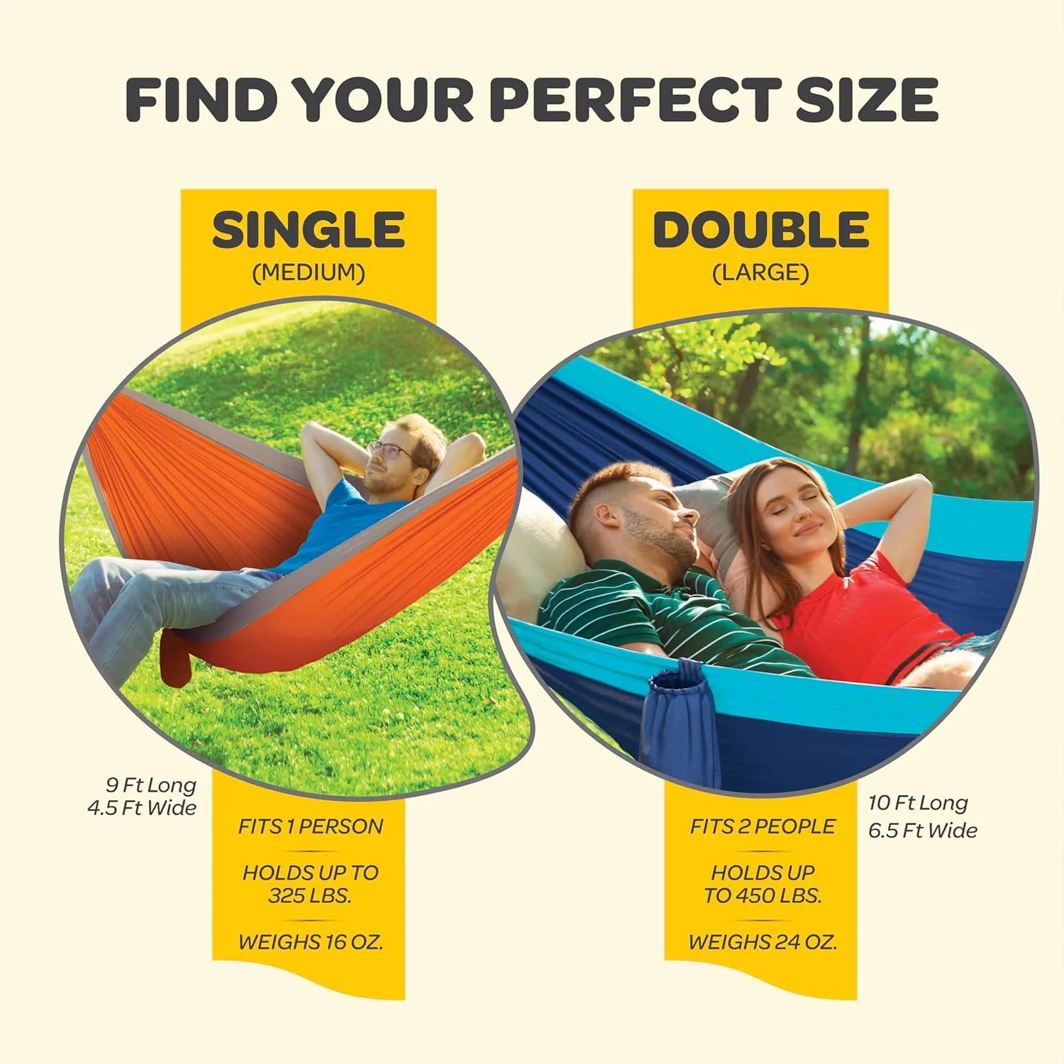 Durable Hammock 500 lb Capacity, Nylon Camping Hammock Chair - Double or Single Sizes w/Tree Straps and Attached Carry Bag - Portable for Travel/Backpacking/Beach/Backyard (Large, Khaki & Army Green)