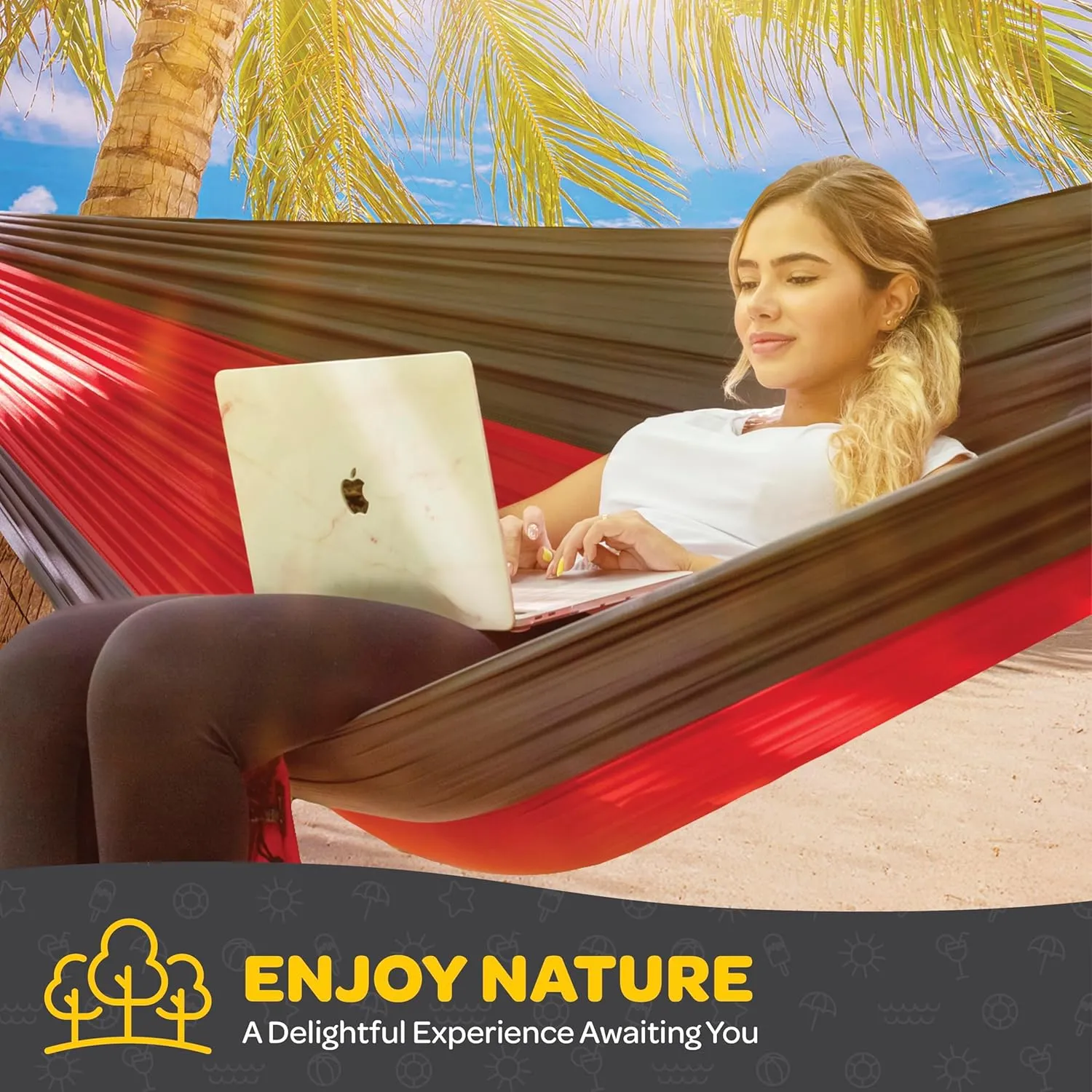Durable Hammock 500 lb Capacity, Nylon Camping Hammock Chair - Double or Single Sizes w/Tree Straps and Attached Carry Bag - Portable for Travel/Backpacking/Beach/Backyard (Large, Khaki & Army Green)