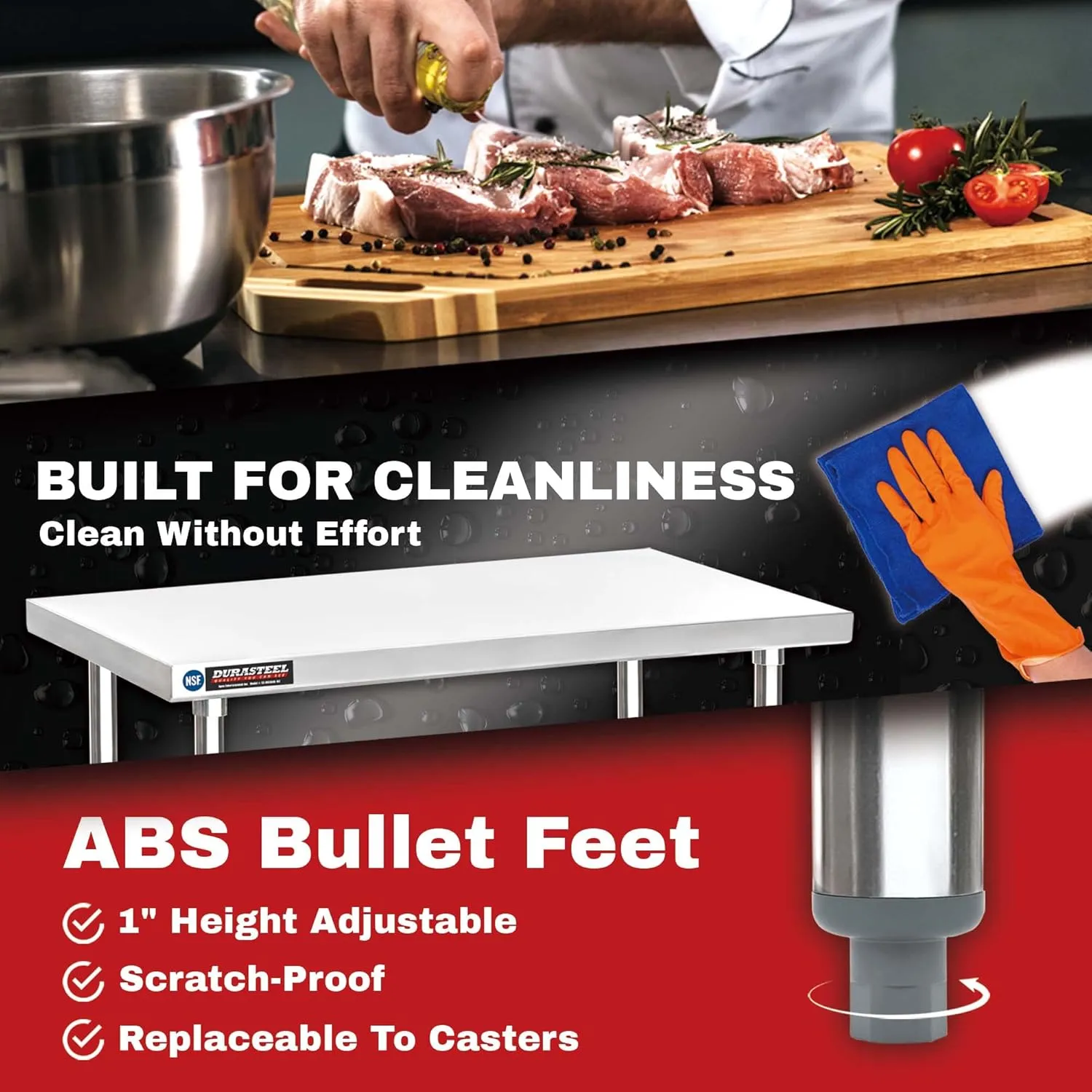 DuraSteel 30x12 Narrow Stainless Steel Table - NSF Small Food Prep Worktable - Counter Height Metal Side Station with Under Shelf - For Laundry Room, Kitchen, Outdoor Grill, Small Spaces