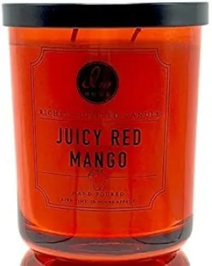 Dw Richly Scented Juicy Red Mango 2-Wick Candle 15 Oz. in Glass with Black Lid