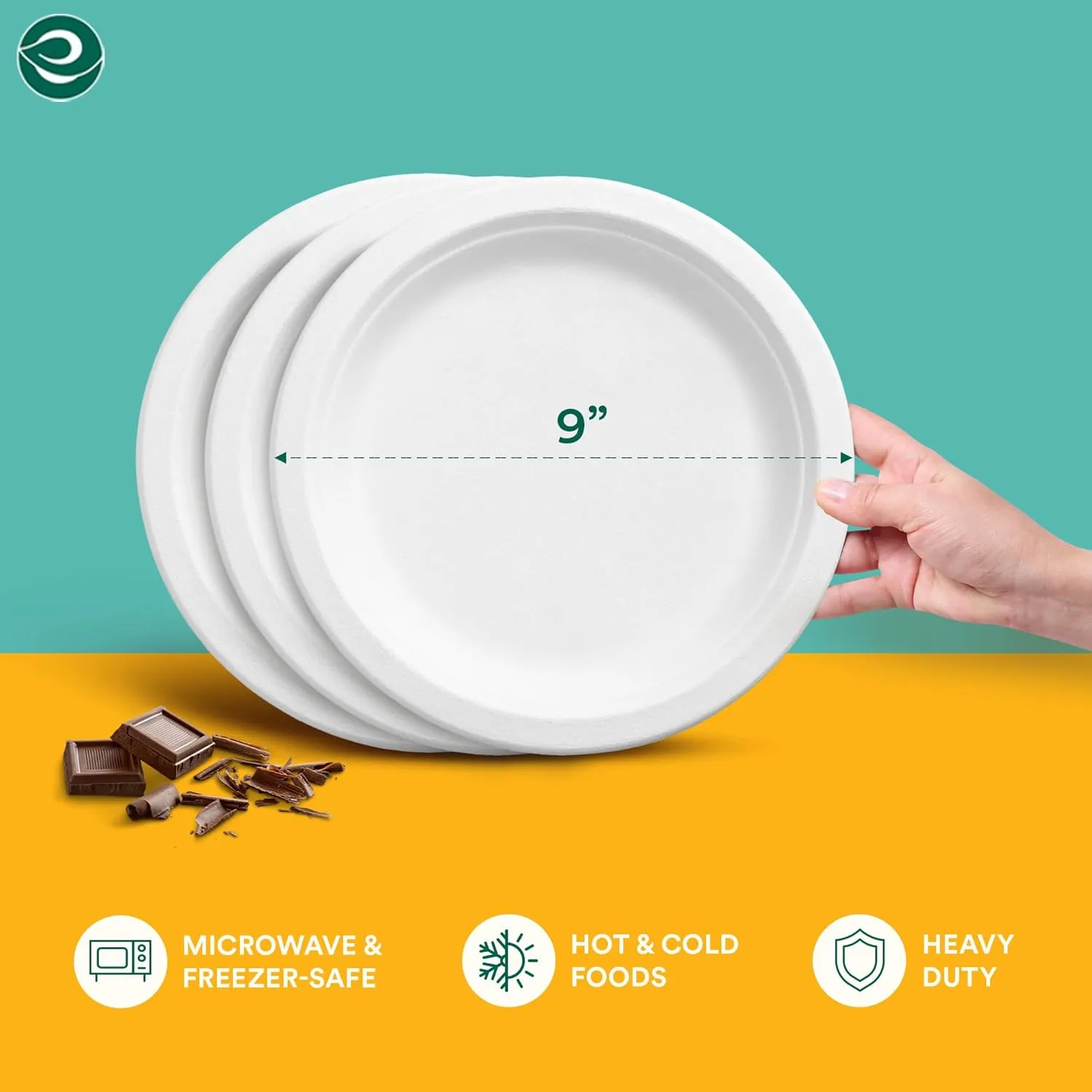 ECO SOUL Pearl White 9 Inch 1000 [8x125 Pc] Paper Plates | 100% Compostable Disposable Bagasse I Heavy Duty Eco-Friendly Dinner Plates I Biodegradable Sugarcane Eco | Microwavable