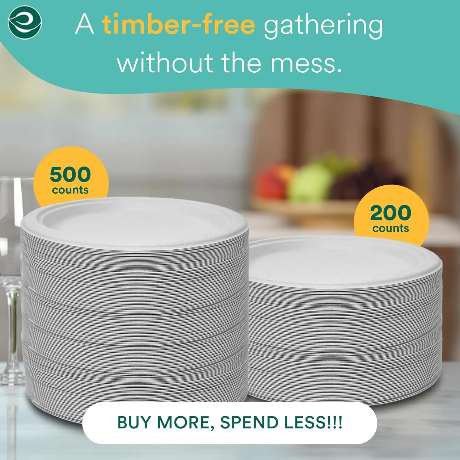 ECO SOUL Pearl White 9 Inch 1000 [8x125 Pc] Paper Plates | 100% Compostable Disposable Bagasse I Heavy Duty Eco-Friendly Dinner Plates I Biodegradable Sugarcane Eco | Microwavable