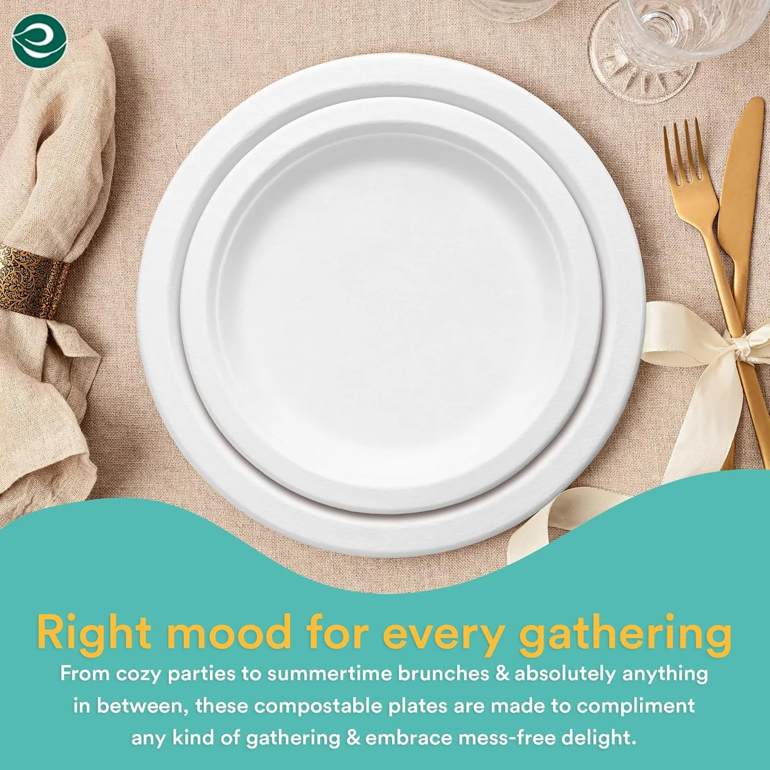 ECO SOUL Pearl White 9 Inch 1000 [8x125 Pc] Paper Plates | 100% Compostable Disposable Bagasse I Heavy Duty Eco-Friendly Dinner Plates I Biodegradable Sugarcane Eco | Microwavable