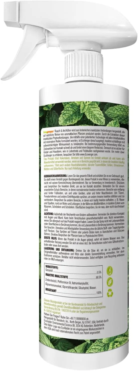 EcoVenger Roach & Ant Killer, Kills on Contact, Extended 4-Week Deterrence, Kills Ants & Other Indoor&Outdoor Crawling Insects, Natural & Non-Toxic, Pleasant Botanical Scent, Safe for Children & Pets