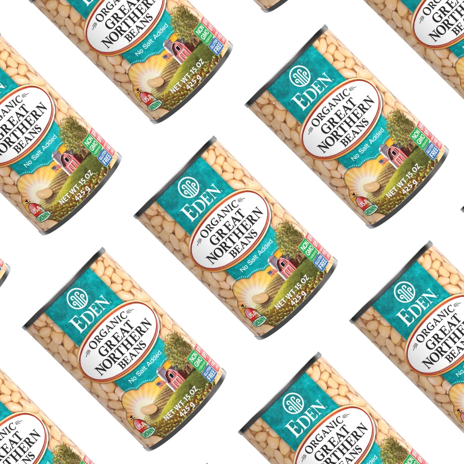 Eden Organic Great Northern Beans (White Beans), 15 oz Can (12-Pack Case), No Salt Added, Non-GMO, Gluten Free, U.S. Grown, Heat and Serve, Macrobiotic, Similar to Cannellini, Smoother