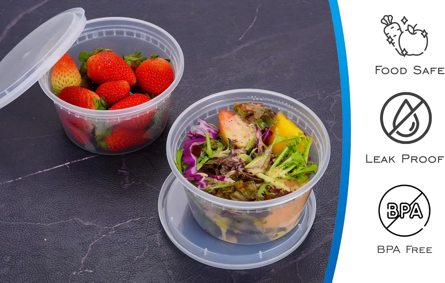 EDI [12 OZ, 250 Sets] Wholesale Plastic Deli Food Storage Containers with Airtight Lids | Microwave-, Freezer-, Dishwasher-Safe | BPA Free | Heavy-Duty | Meal Prep | Leakproof | Recyclable