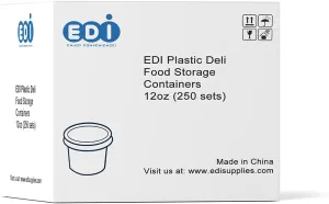 EDI [12 OZ, 250 Sets] Wholesale Plastic Deli Food Storage Containers with Airtight Lids | Microwave-, Freezer-, Dishwasher-Safe | BPA Free | Heavy-Duty | Meal Prep | Leakproof | Recyclable