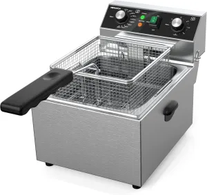Electric Deep fryer Stainless Steel with Basket & Lid Capacity 10L(10.5QT) Countertop Fryers for Home Kitchen and Restaurant with 60 Minute Timer, 1800 Watts, 120V