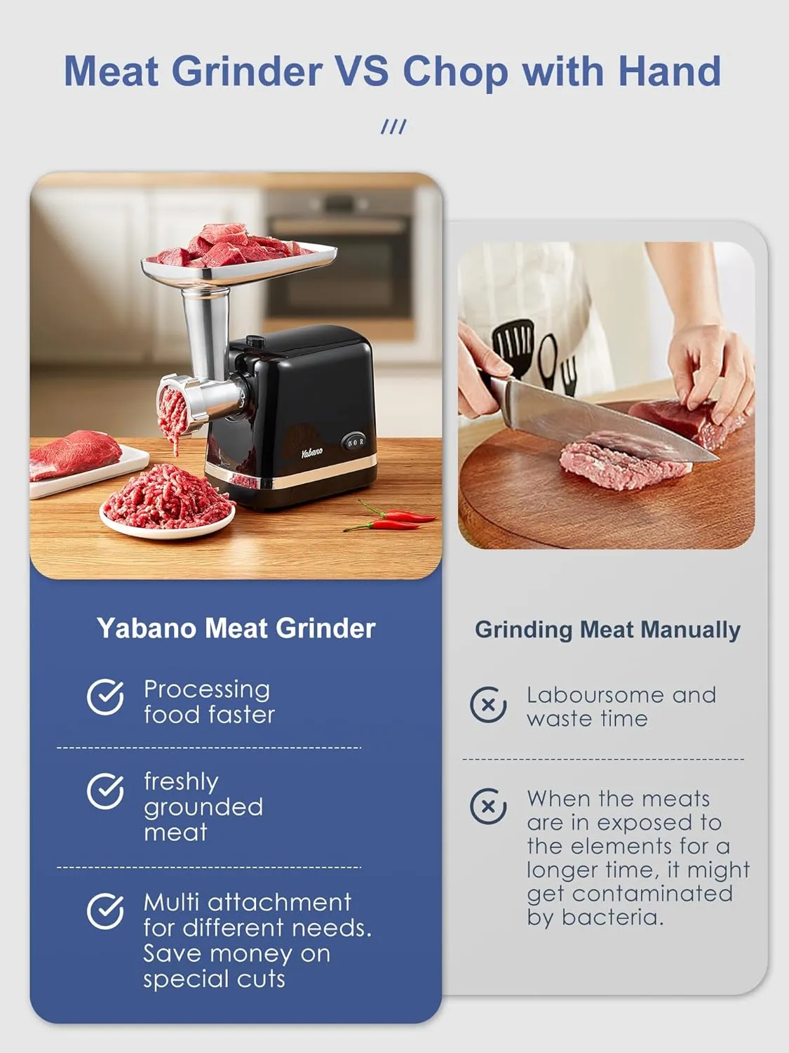 Electric Meat Grinder, Heavy Duty Meat Mincer, Sausage Stuffer Maker, Food Grinder with Sausage & Kubbe Kit, 3 Grinder Plates, Stainless Steel (Black)