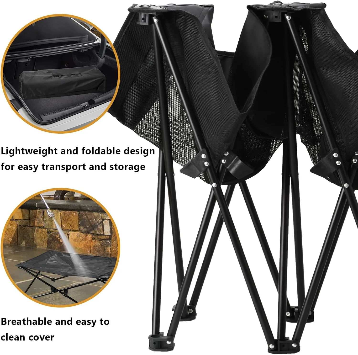 Elevated Dog Bed with Breathable Mesh, Folding Dog Cot Bed Raised Cooling Pet Cot with Carrying Bag Portable Pet Camping Cot for Indoor and Outdoor, 52x26.8x11.8 inch (Black, Extra Large)