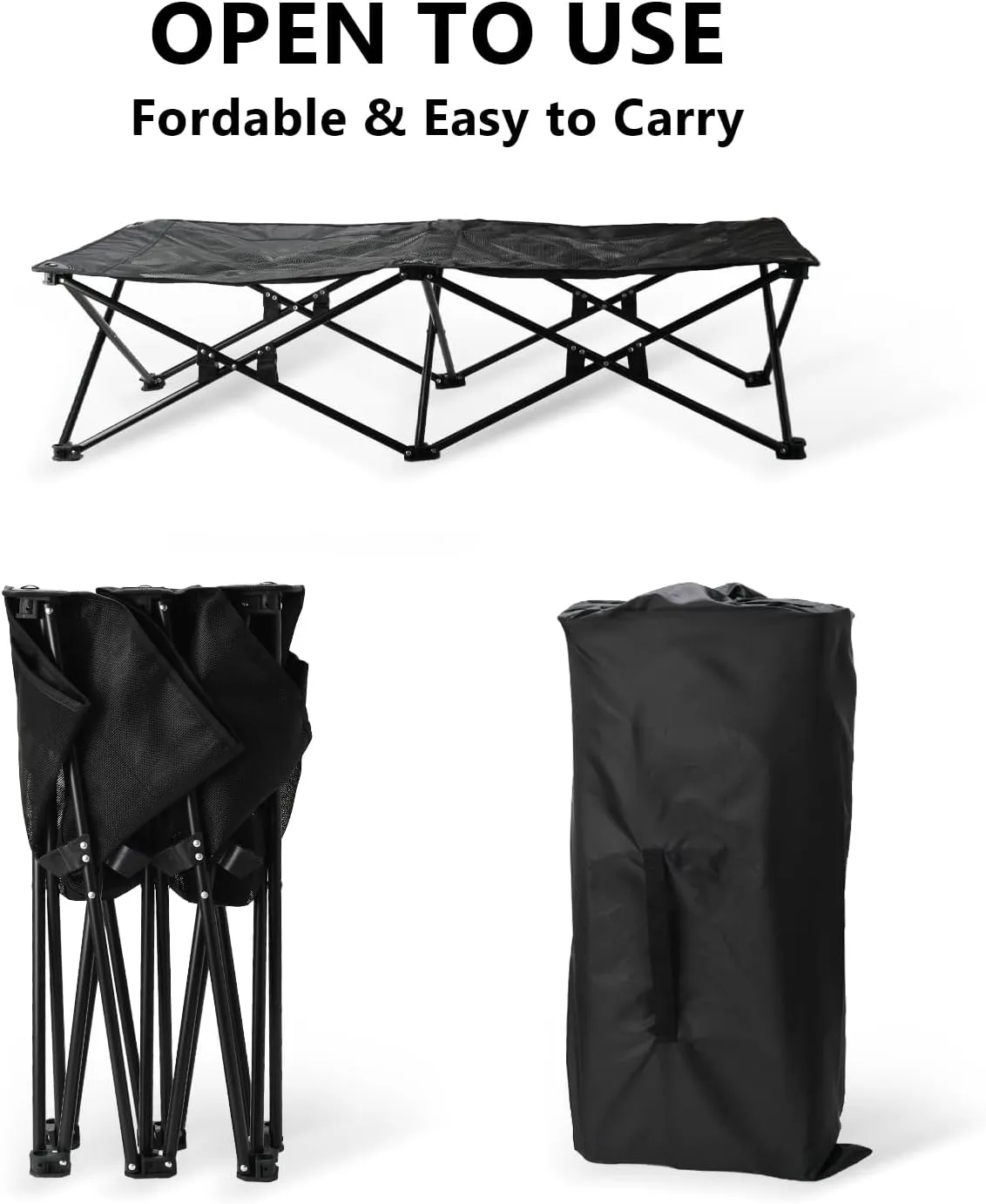 Elevated Dog Bed with Breathable Mesh, Folding Dog Cot Bed Raised Cooling Pet Cot with Carrying Bag Portable Pet Camping Cot for Indoor and Outdoor, 52x26.8x11.8 inch (Black, Extra Large)