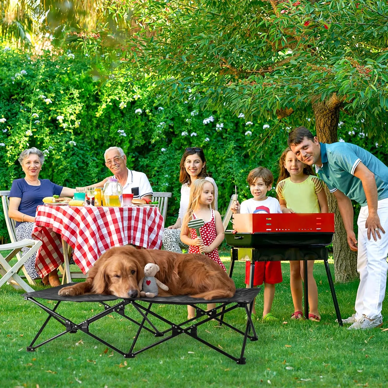 Elevated Dog Bed with Breathable Mesh, Folding Dog Cot Bed Raised Cooling Pet Cot with Carrying Bag Portable Pet Camping Cot for Indoor and Outdoor, 52x26.8x11.8 inch (Black, Extra Large)