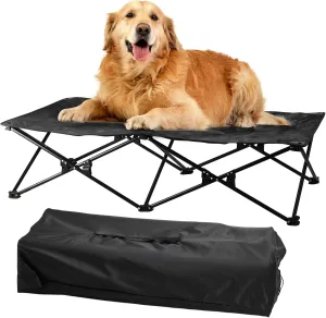 Elevated Dog Bed with Breathable Mesh, Folding Dog Cot Bed Raised Cooling Pet Cot with Carrying Bag Portable Pet Camping Cot for Indoor and Outdoor, 52x26.8x11.8 inch (Black, Extra Large)