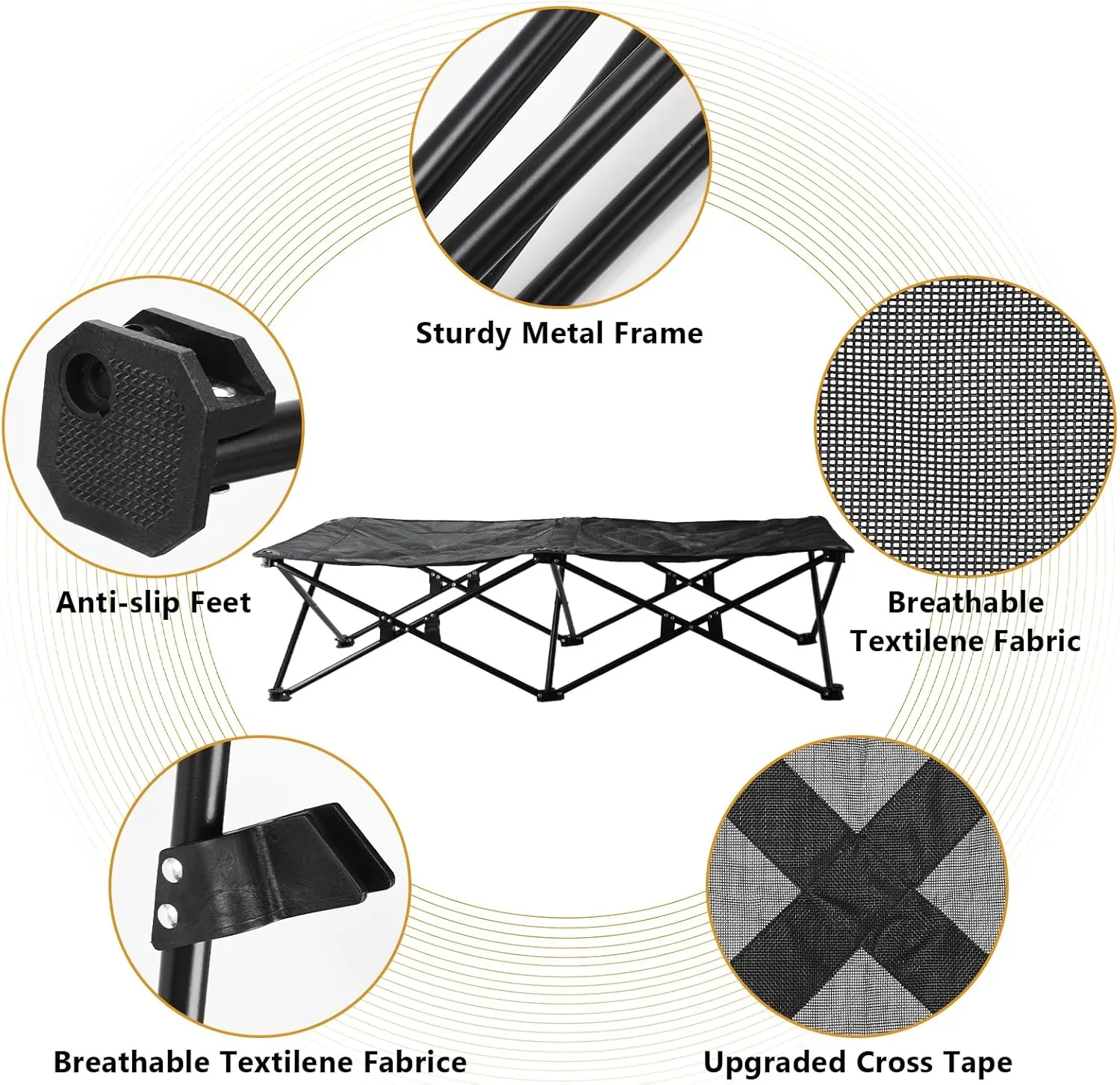 Elevated Dog Bed with Breathable Mesh, Folding Dog Cot Bed Raised Cooling Pet Cot with Carrying Bag Portable Pet Camping Cot for Indoor and Outdoor, 52x26.8x11.8 inch (Black, Extra Large)