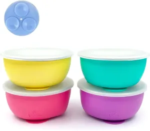 Elk and Friends Stainless Steel Bowls with Silicone Sleeve for Babies & Toddlers | Lids Included | Stay Put Suction | Cereal & Snack Bowls | 4 Pack