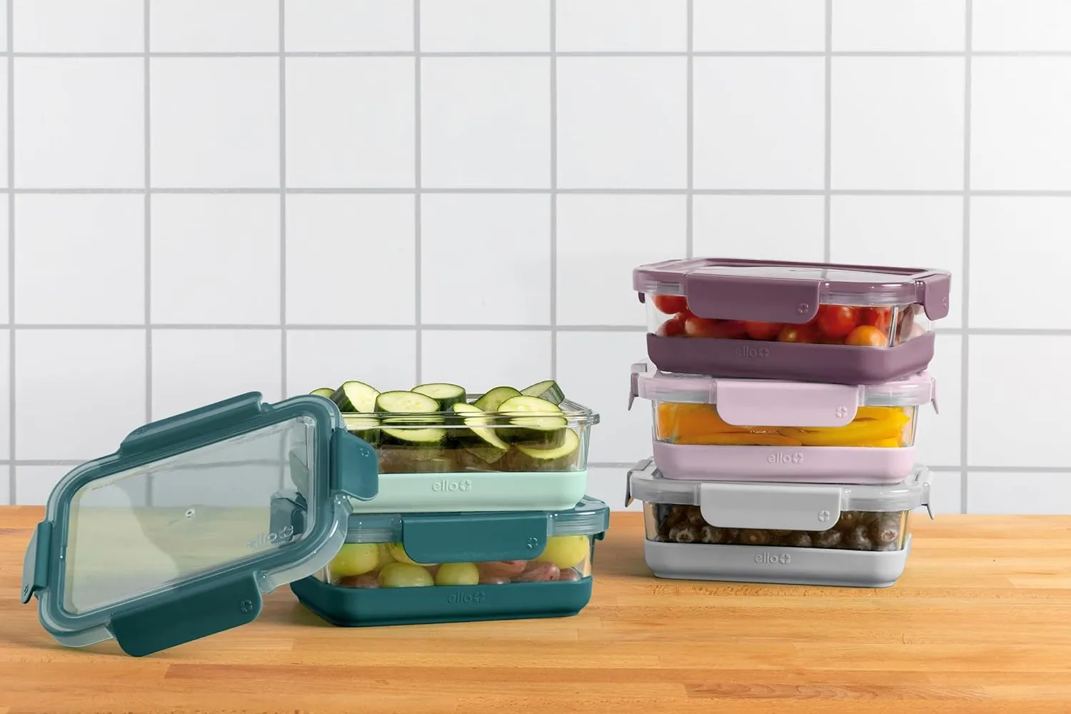 Ello Duraglass 3.4 Cup Meal Prep Sets 10Pc, 5 Pack Set- Glass Food Storage Container with Silicone Boot and Airtight BPA-Free Plastic Lids, Dishwasher, Microwave, and Freezer Safe, Garden Goals
