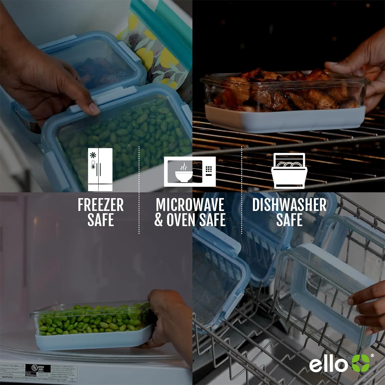 Ello Duraglass 3.4 Cup Meal Prep Sets 10Pc, 5 Pack Set- Glass Food Storage Container with Silicone Boot and Airtight BPA-Free Plastic Lids, Dishwasher, Microwave, and Freezer Safe, Garden Goals