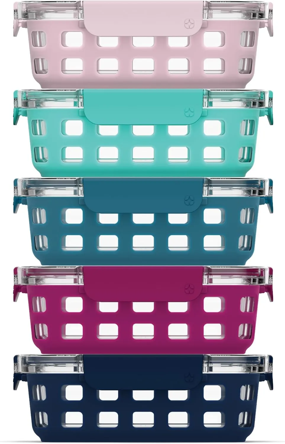 Ello Duraglass 3.4 Cup Meal Prep Sets 10Pc, 5 Pack Set- Glass Food Storage Container with Silicone Sleeve and Airtight BPA-Free Plastic Lids, Dishwasher, Microwave, and Freezer Safe, Evening Orchard