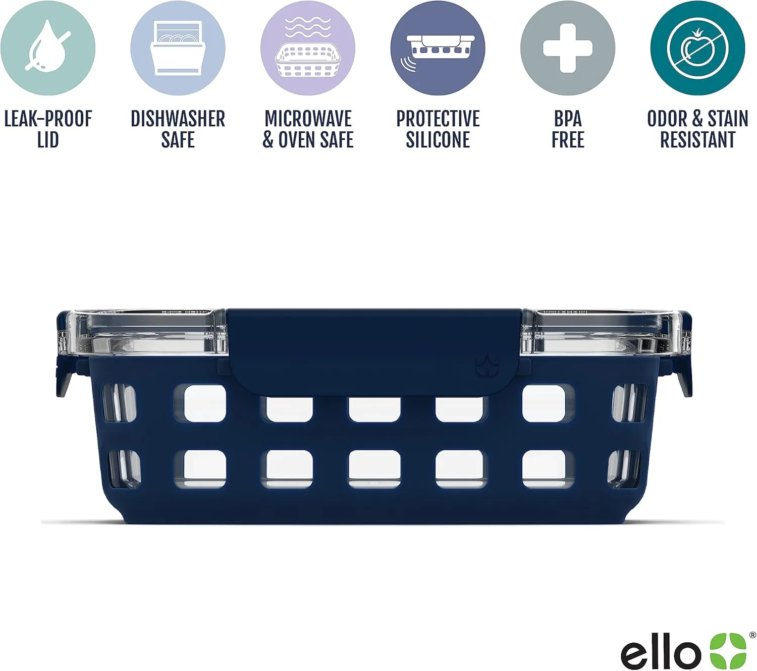 Ello Duraglass 3.4 Cup Meal Prep Sets 10Pc, 5 Pack Set- Glass Food Storage Container with Silicone Sleeve and Airtight BPA-Free Plastic Lids, Dishwasher, Microwave, and Freezer Safe, Evening Orchard