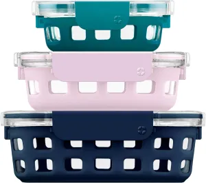 Ello Duraglass Mixed Meal Prep Sets Leak-Proof Glass Food Storage Containers with Silicone Sleeves and Airtight BPA-Free Lids, Dishwasher, Microwave, and Freezer Safe