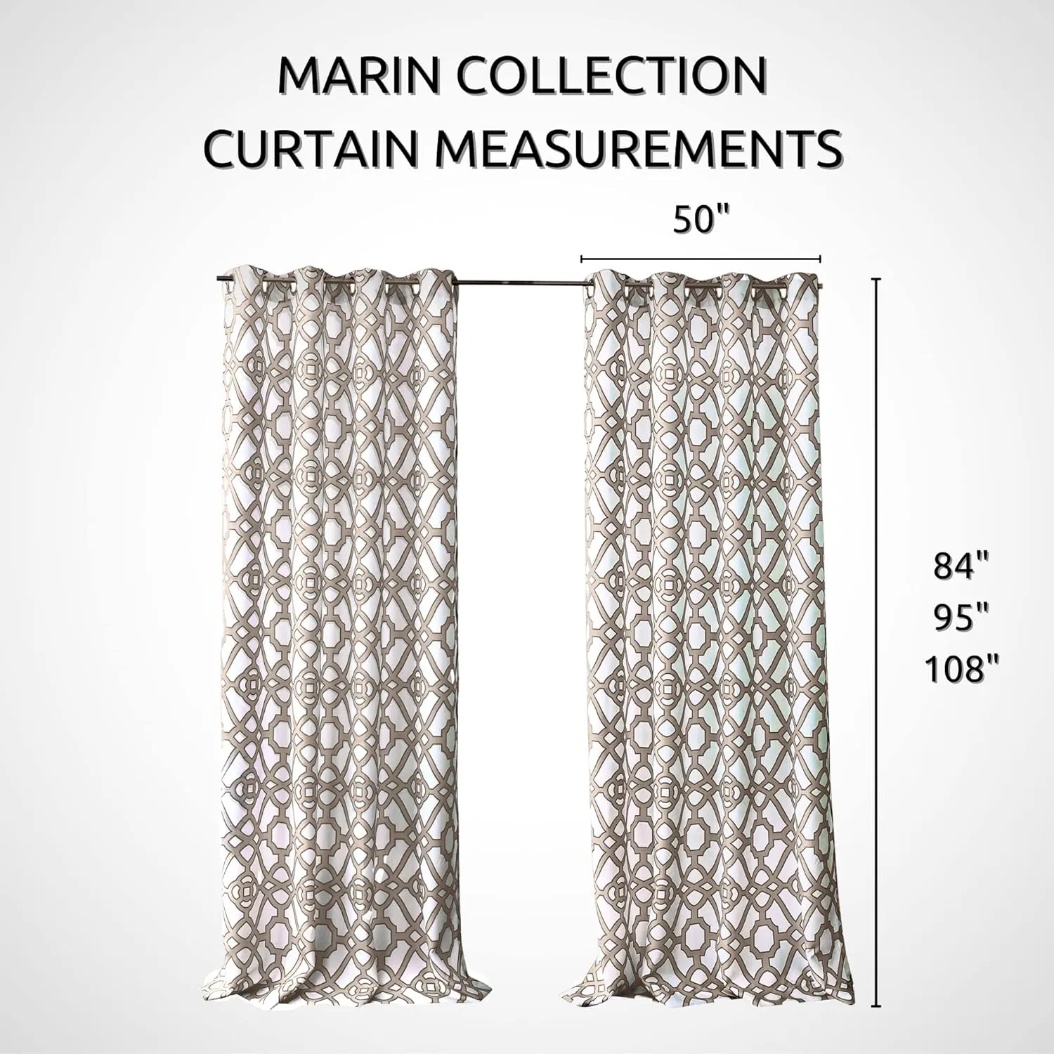 Elrene Home Fashions Marin Indoor/Outdoor Geometric Ironwork Print Grommet Window Curtain Patio, Pergola, Porch, Deck, and Lanai, 50 in x 108 in (1 Panel), Natural