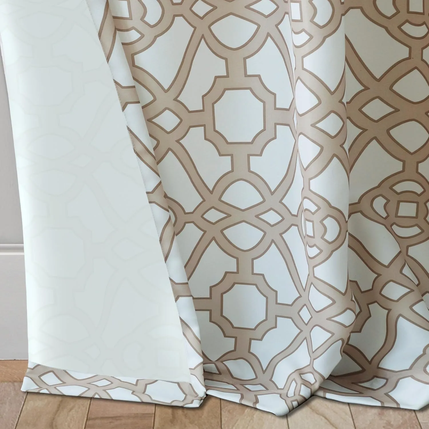Elrene Home Fashions Marin Indoor/Outdoor Geometric Ironwork Print Grommet Window Curtain Patio, Pergola, Porch, Deck, and Lanai, 50 in x 108 in (1 Panel), Natural