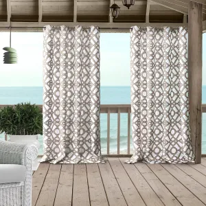 Elrene Home Fashions Marin Indoor/Outdoor Geometric Ironwork Print Grommet Window Curtain Patio, Pergola, Porch, Deck, and Lanai, 50 in x 108 in (1 Panel), Natural
