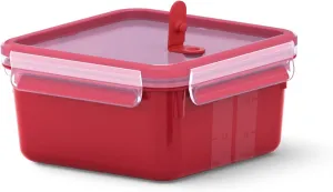 Emsa Clip & Micro N10604 Microwave Valve 1.3 L Square Lunch Box Integrated Measurements Made in Germany Red/Transparent