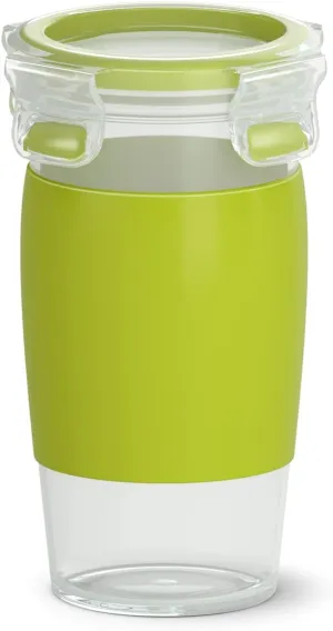 EMSA N10715 Clip & Go Smoothie Mug, 450 ml Capacity, Round, 100% Leak-Proof, Dishwasher Safe, Transparent/Light Green