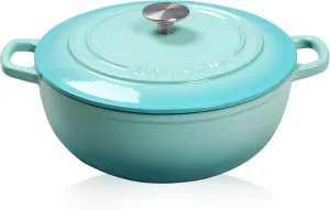 Enameled Cast Iron Dutch Oven Pot with Lid for Sourdough Bread Baking, Bread Dutch Ovens, Cooking Pots, 5 Quart, Peacock Blue