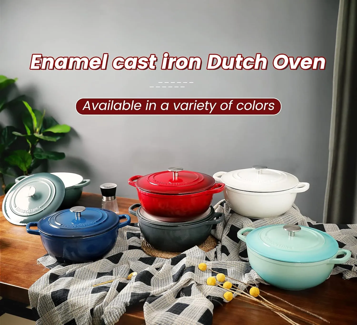 Enameled Cast Iron Dutch Oven Pot with Lid for Sourdough Bread Baking, Bread Dutch Ovens, Cooking Pots, 5 Quart, Peacock Blue