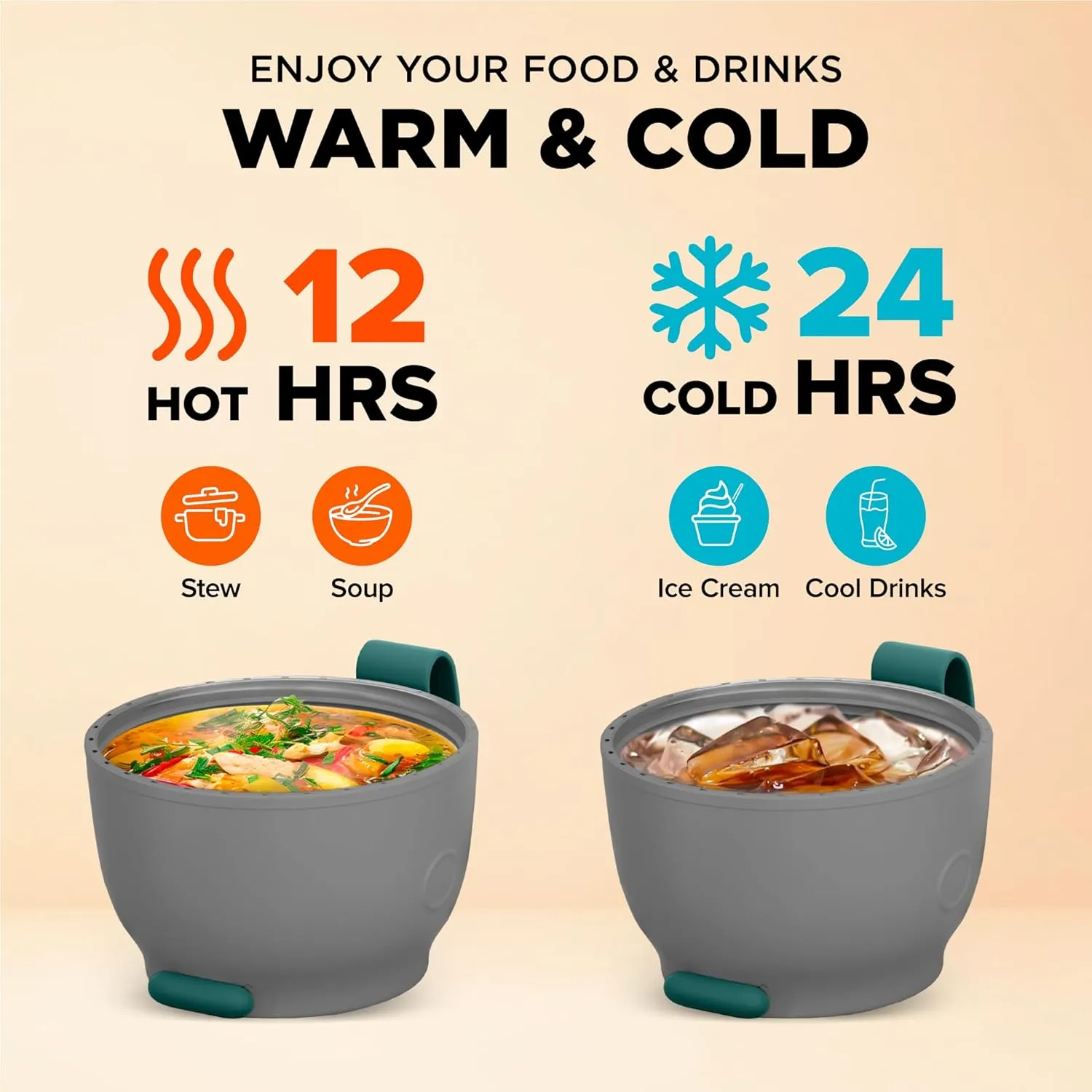ENERGIFY Vacuum Insulated Food Jar Wide Mouth 17 Oz Soup with Folding Spoon - Lunch Containers for Kids & Adults - Leak Proof Stainless Steel for Hot Food Keep 12H and Cold 24H