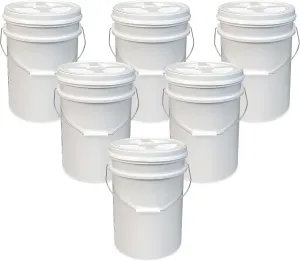ePackageSupply Premium 5 Gallon Food Grade Plastic Pail with Gamma Seal Lid | Made in USA | BPA-Free | Heavy-Duty 90 Mil | Airtight Stackable Container, 6 Count