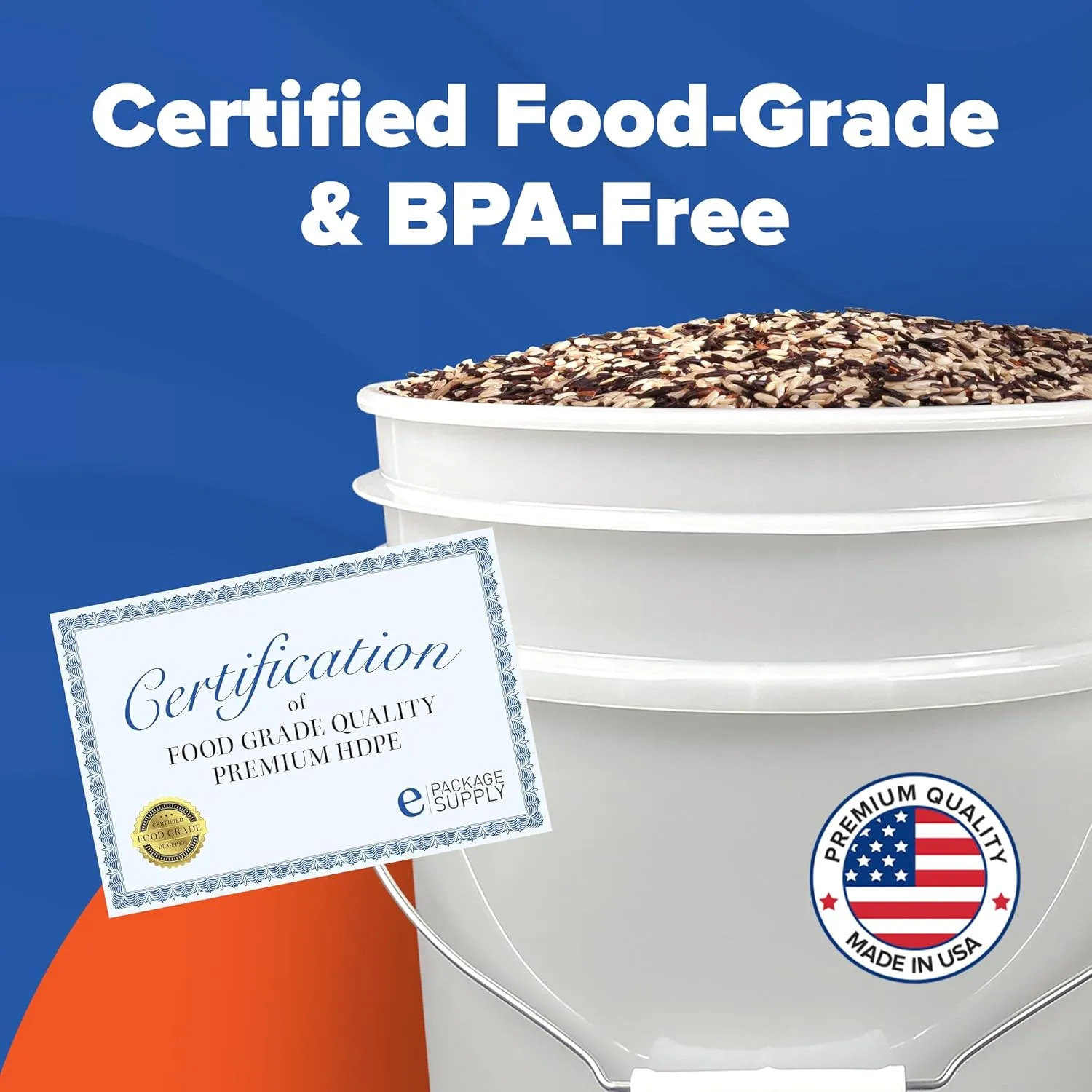 ePackageSupply Premium 5 Gallon Food Grade Plastic Pail with Gamma Seal Lid | Made in USA | BPA-Free | Heavy-Duty 90 Mil | Airtight Stackable Container, 6 Count