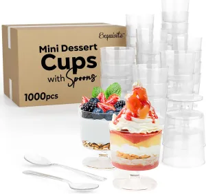 Exquisite Mini Dessert Cups With Spoons 1,000 Pcs - 2 Oz Round Clear Plastic Pudding Cups Disposable With Tasting Spoons 500 Sets | Mini Parfait Cup | Appetizer Cup For Party & Events