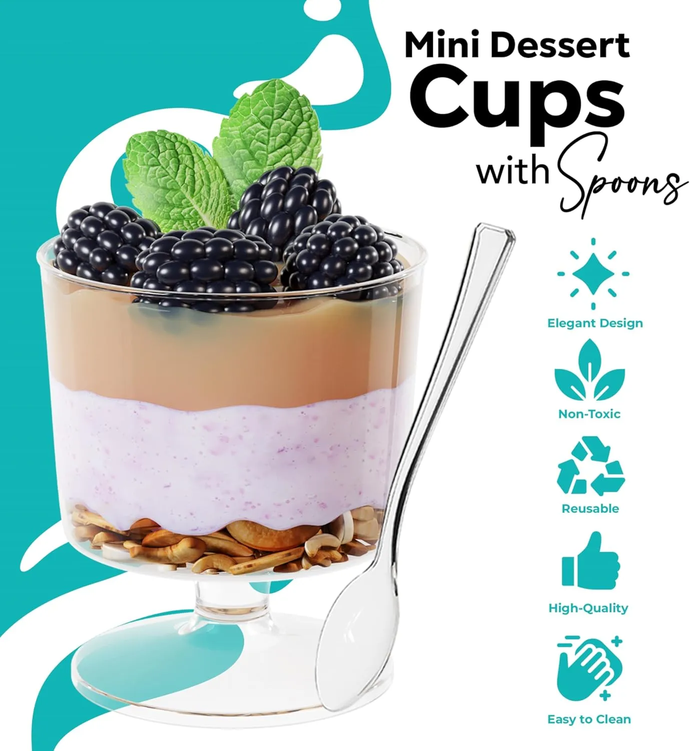 Exquisite Mini Dessert Cups With Spoons 1,000 Pcs - 2 Oz Round Clear Plastic Pudding Cups Disposable With Tasting Spoons 500 Sets | Mini Parfait Cup | Appetizer Cup For Party & Events