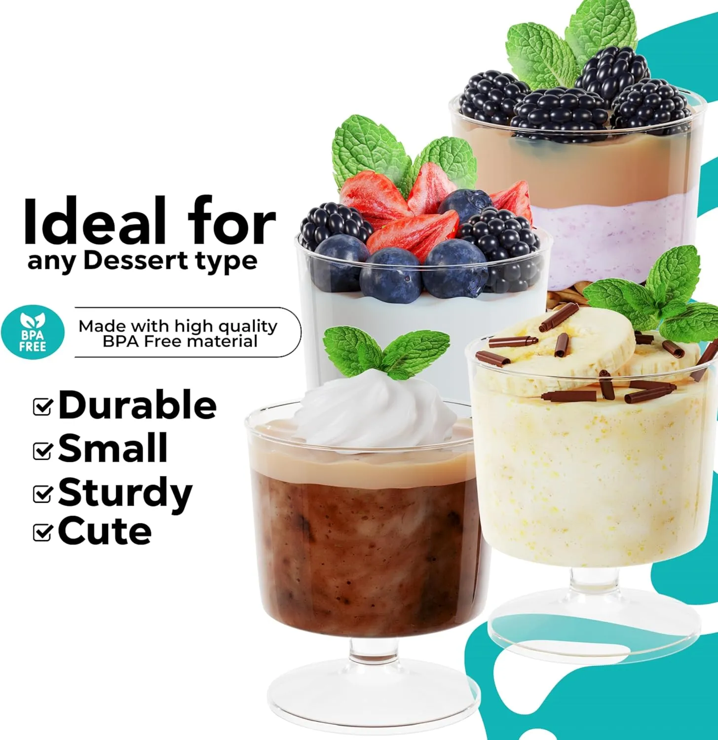 Exquisite Mini Dessert Cups With Spoons 1,000 Pcs - 2 Oz Round Clear Plastic Pudding Cups Disposable With Tasting Spoons 500 Sets | Mini Parfait Cup | Appetizer Cup For Party & Events