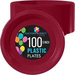 Exquisite Party Solids Burgundy Plastic Plates For Party 9" Burgundy Disposable Plates Heavy Duty Supplies 100 Pcs Plastic Dinnerware Sets Heavy Duty 350 GSM Disposable Dinnerware Set