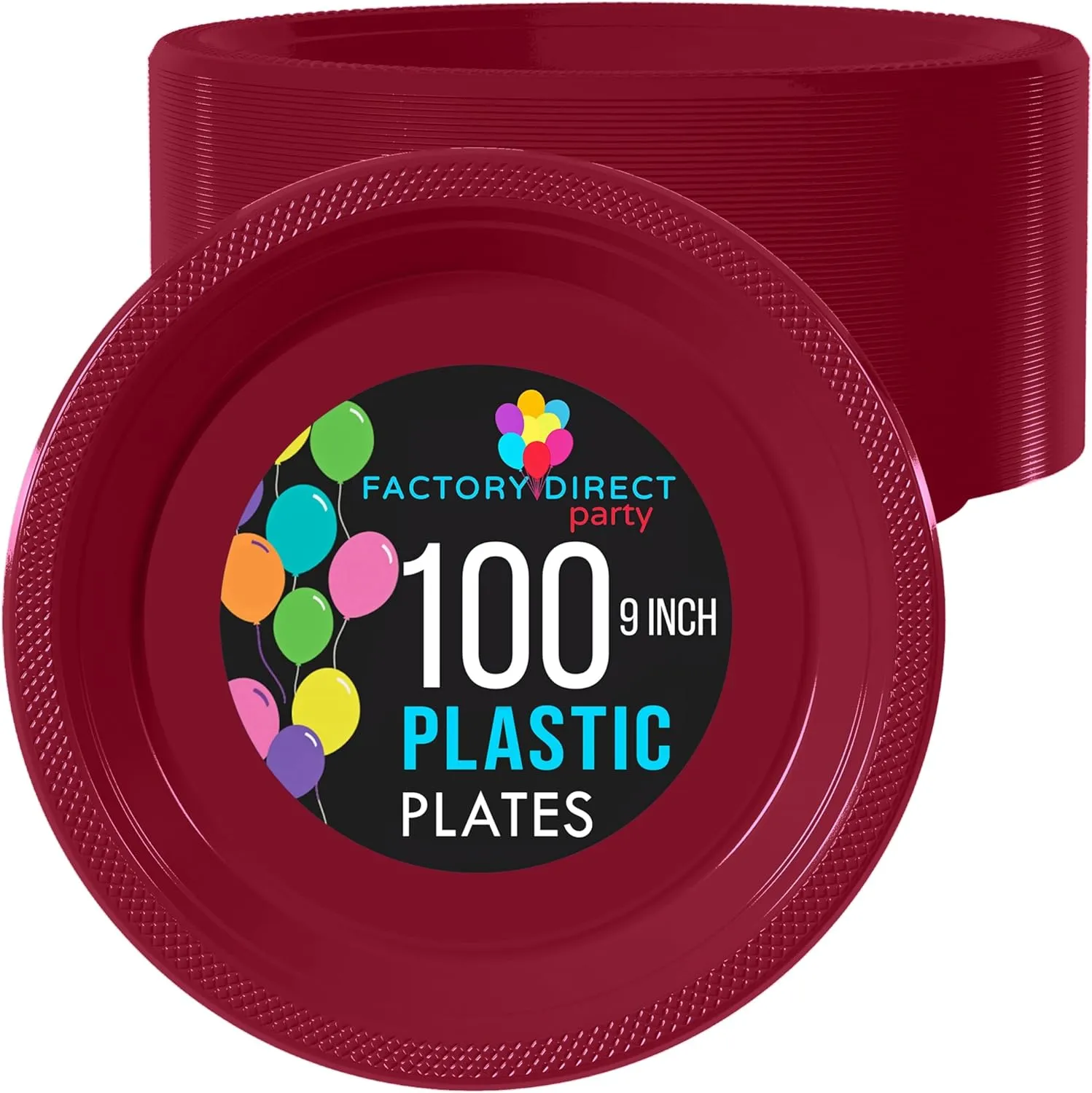 Exquisite Party Solids Burgundy Plastic Plates For Party 9" Burgundy Disposable Plates Heavy Duty Supplies 100 Pcs Plastic Dinnerware Sets Heavy Duty 350 GSM Disposable Dinnerware Set