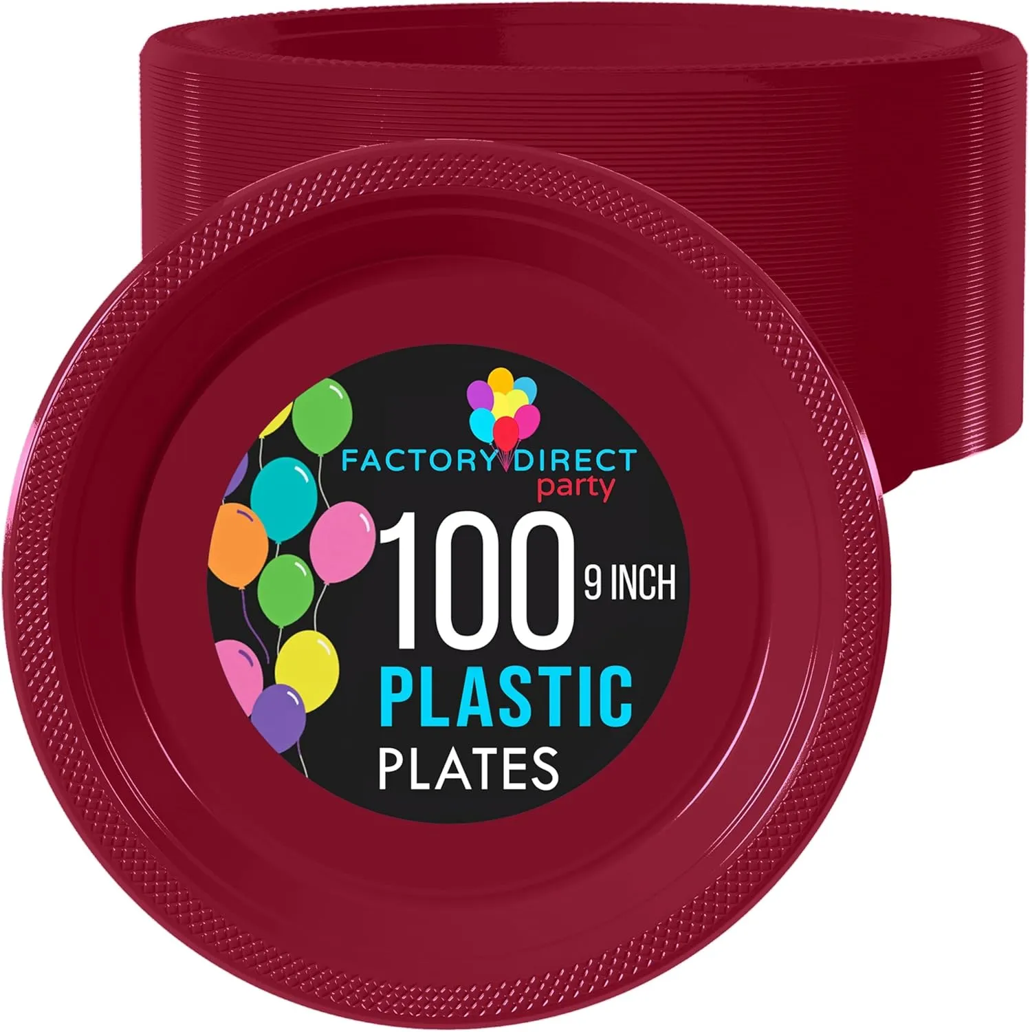 Exquisite Party Solids Burgundy Plastic Plates For Party 9" Burgundy Disposable Plates Heavy Duty Supplies 100 Pcs Plastic Dinnerware Sets Heavy Duty 350 GSM Disposable Dinnerware Set