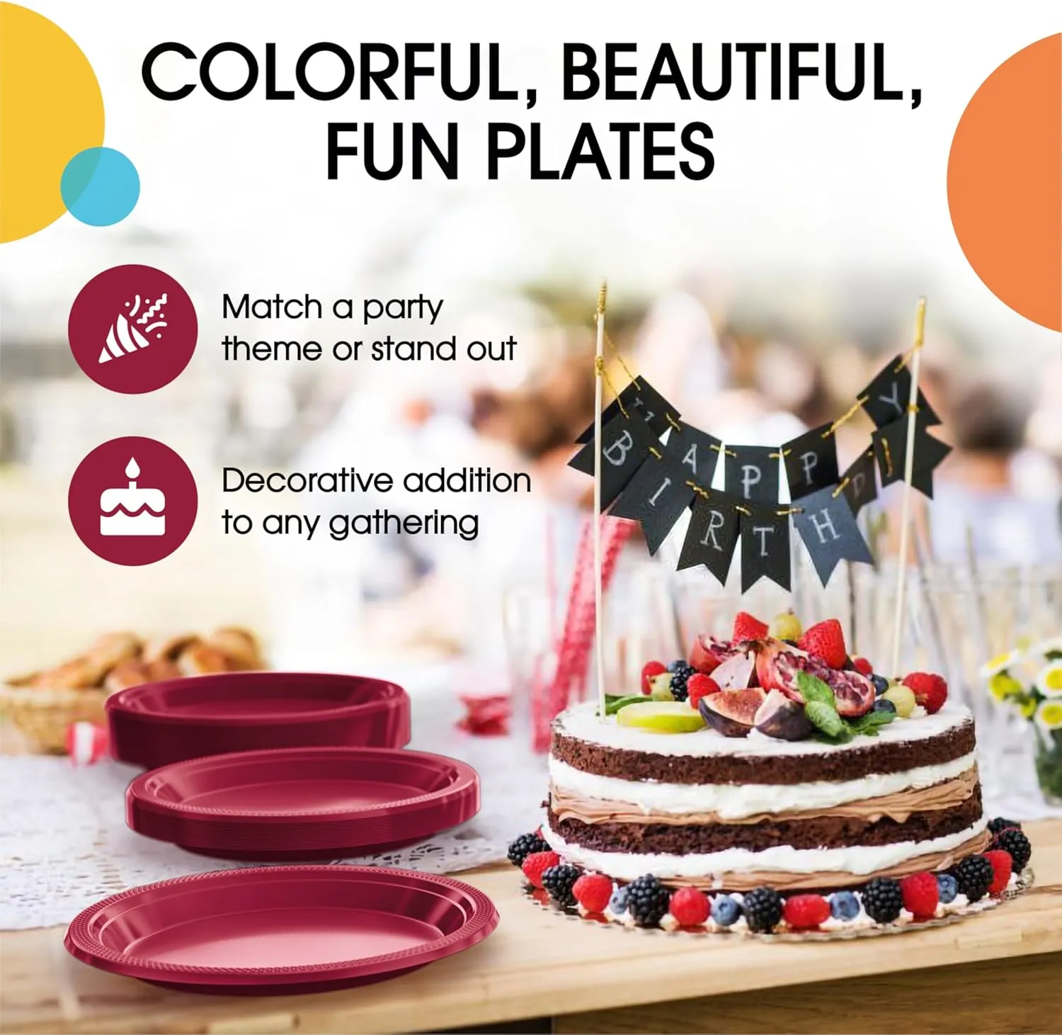 Exquisite Party Solids Burgundy Plastic Plates For Party Supplies, Burgundy Disposable Plates 100 Pcs - 50-7" & 50-9" Heavy Duty 350 GSM Disposable Dinnerware Sets, Plastic Dinnerware Sets