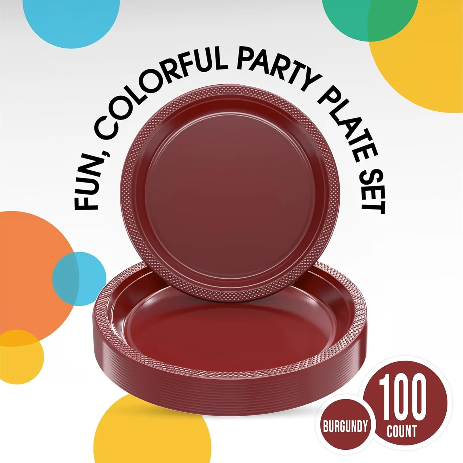 Exquisite Party Solids Burgundy Plastic Plates For Party Supplies, Burgundy Disposable Plates 100 Pcs - 50-7" & 50-9" Heavy Duty 350 GSM Disposable Dinnerware Sets, Plastic Dinnerware Sets