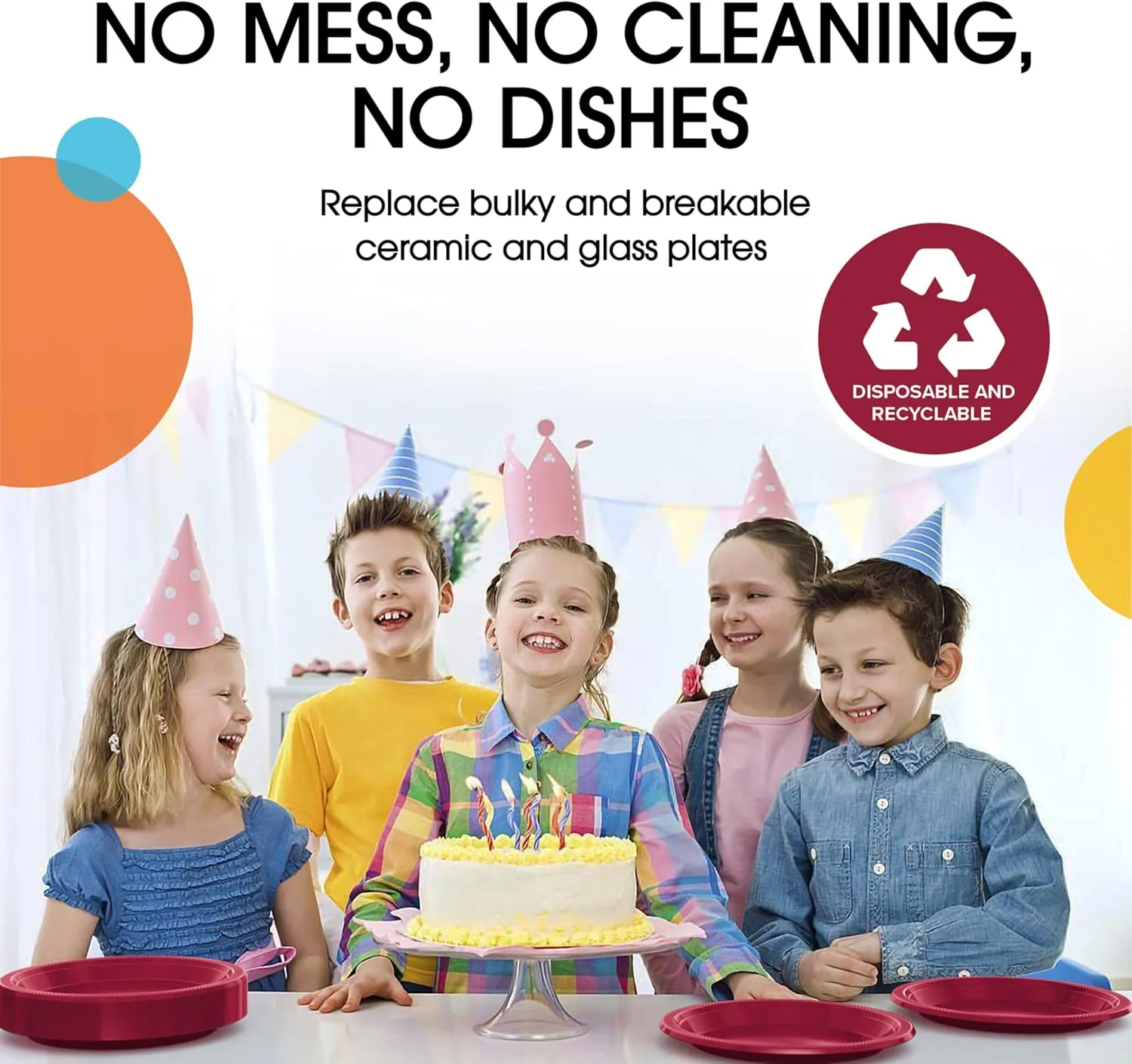 Exquisite Party Solids Burgundy Plastic Plates For Party Supplies, Burgundy Disposable Plates 100 Pcs - 50-7" & 50-9" Heavy Duty 350 GSM Disposable Dinnerware Sets, Plastic Dinnerware Sets