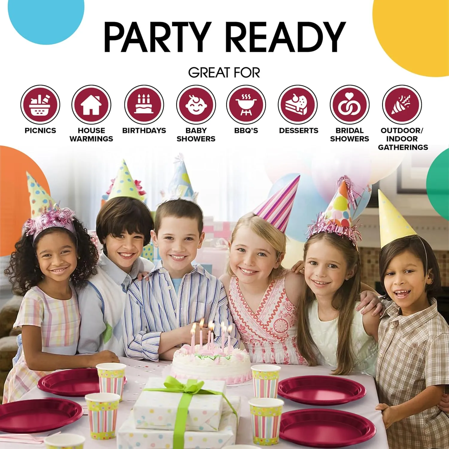 Exquisite Party Solids Burgundy Plastic Plates For Party Supplies, Burgundy Disposable Plates 100 Pcs - 50-7" & 50-9" Heavy Duty 350 GSM Disposable Dinnerware Sets, Plastic Dinnerware Sets