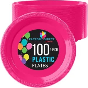 Exquisite Party Solids Cerise Plastic Plates For Party 9" Cerise Disposable Plates Heavy Duty Supplies 100 Pcs Plastic Dinnerware Sets Heavy Duty 350 GSM Disposable Dinnerware Set