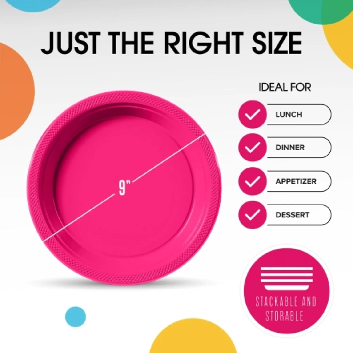 Exquisite Party Solids Cerise Plastic Plates For Party 9" Cerise Disposable Plates Heavy Duty Supplies 100 Pcs Plastic Dinnerware Sets Heavy Duty 350 GSM Disposable Dinnerware Set