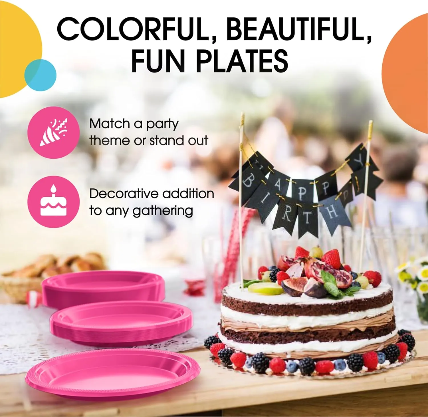 Exquisite Party Solids Cerise Plastic Plates For Party Supplies, Cerise Disposable Plates 100 Pcs - 50-7" & 50-9" Heavy Duty 350 GSM Disposable Dinnerware Sets, Plastic Dinnerware Sets