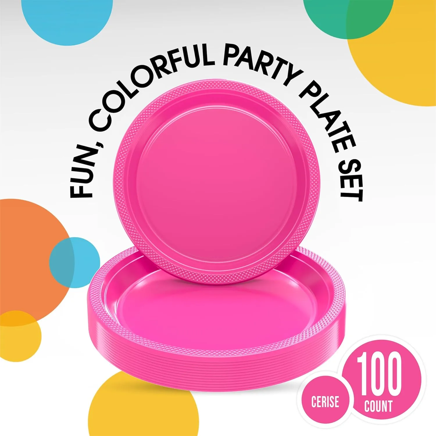 Exquisite Party Solids Cerise Plastic Plates For Party Supplies, Cerise Disposable Plates 100 Pcs - 50-7" & 50-9" Heavy Duty 350 GSM Disposable Dinnerware Sets, Plastic Dinnerware Sets